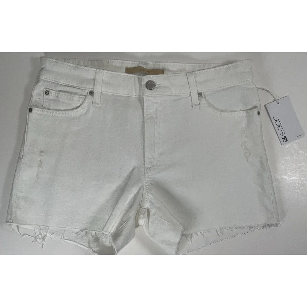 NWT Women's Joe's Jeans The Lover Mid Rise Baggy Shorts Distressed White 28X3.5